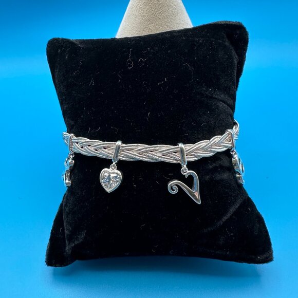 LOVE charm bracelet with braided silver-tone chain. - Picture 3 of 8